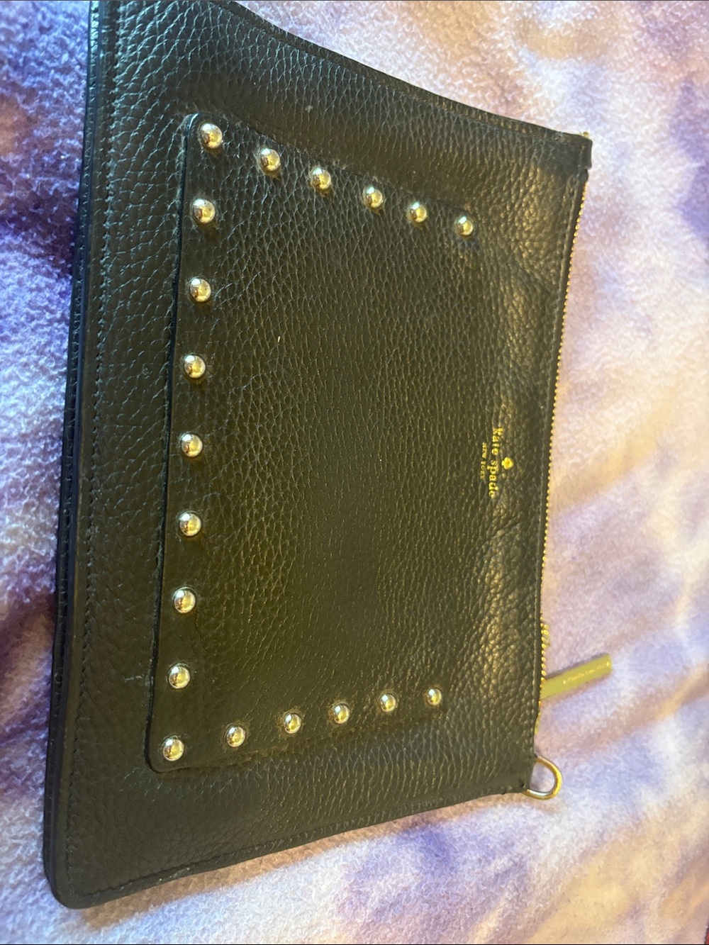 kate spade Black Pebbled Leather Studded bag with Gold Accents